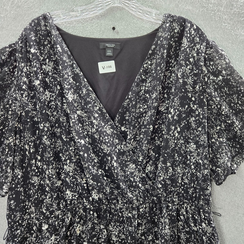 Simply Vera Vera Wang Women Dress 2XL Black Paint Splatter Mini A Line Ruffles - Picture 8 of 8